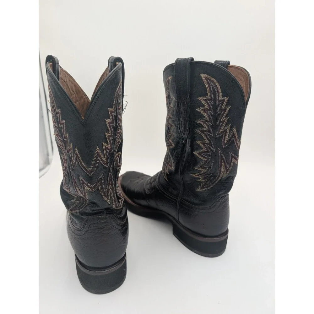 Lucchese 2000 Men 10.5D Black Cherry Ostrich Leather Western Cowboy Roper Boots.